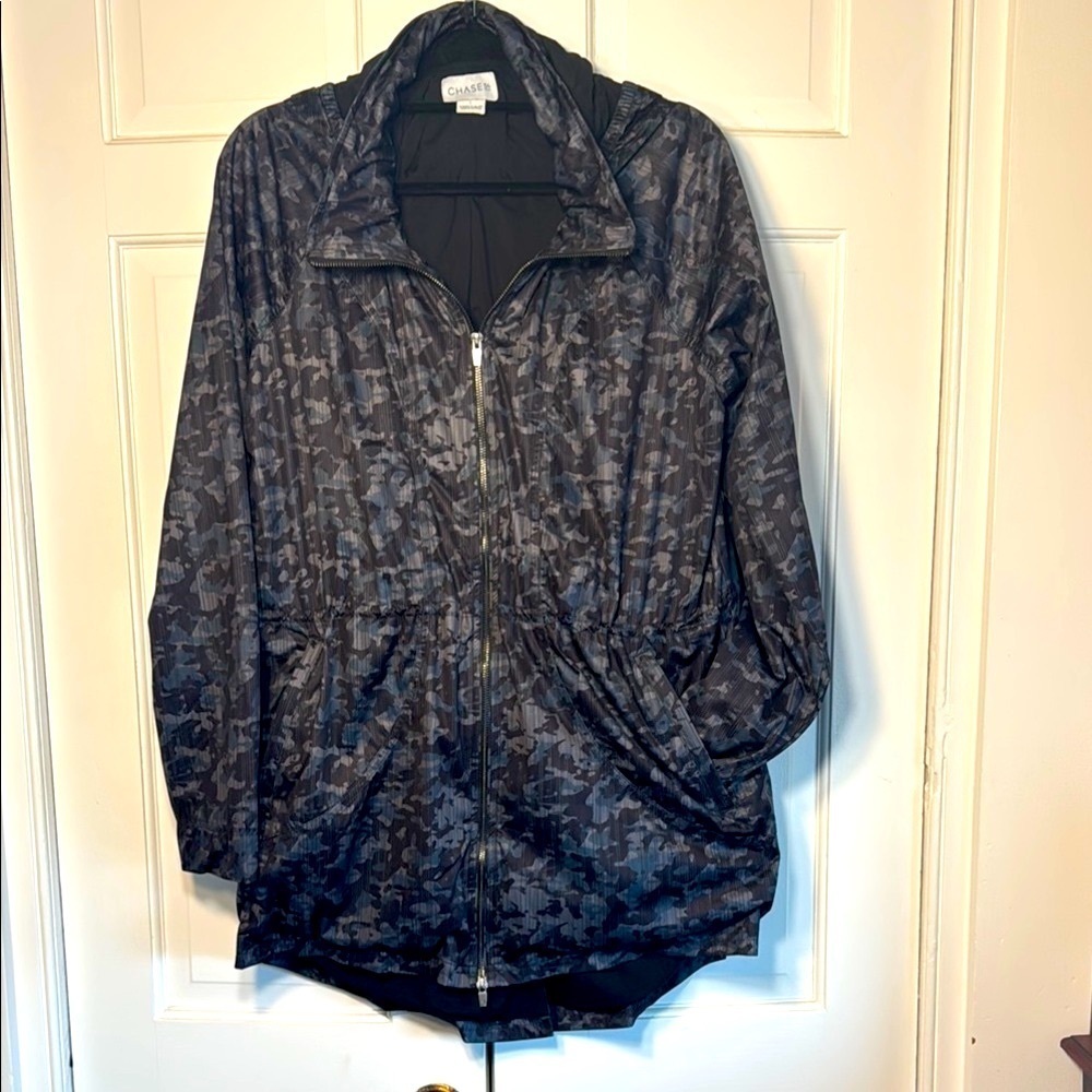 NWT Chase54 Black, Gray, Green Camouflage Rain/Utility Jacket Hide-Away Hood